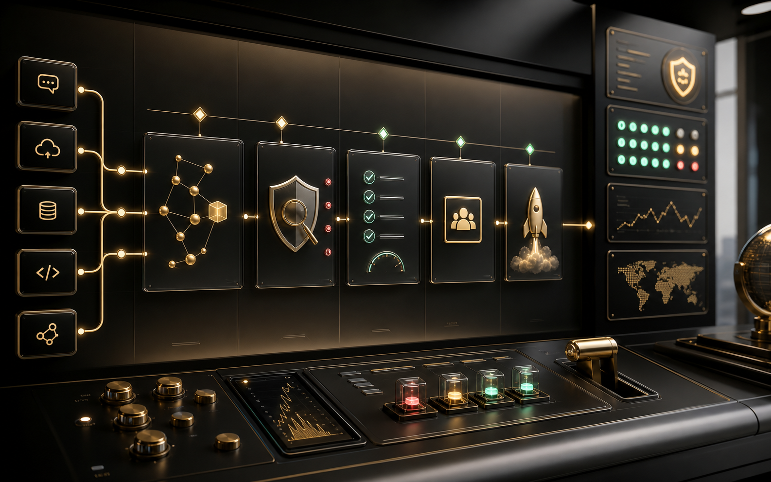 Automation, QA, security, and approval-gated launch workflow